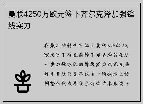 曼联4250万欧元签下齐尔克泽加强锋线实力 曼联4250万欧元签下齐尔克泽加强锋线实力